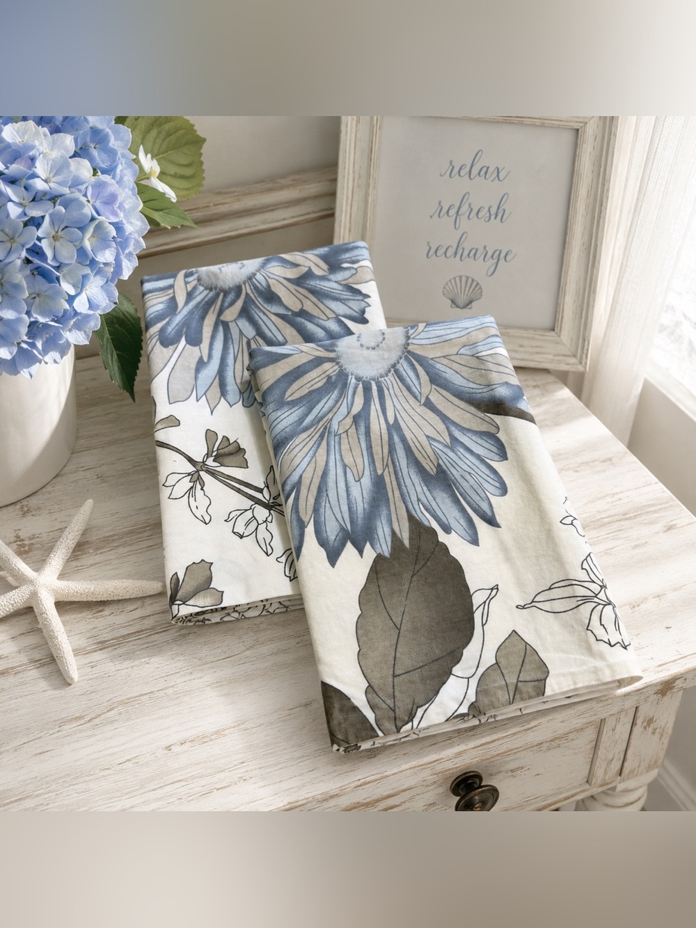 Walk In Cloud Blue Floral Standard Pillowcases Set of 2 100% Cotton Cottagecore